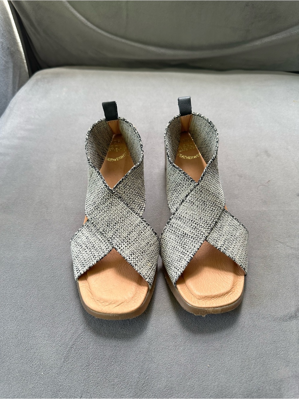 Andre Assous Gray Woven Crisscross Sandals